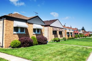 Affordable Bungalows with awnings on Avenue O in East Side, a Chicago community on the Far Southeast Side.
